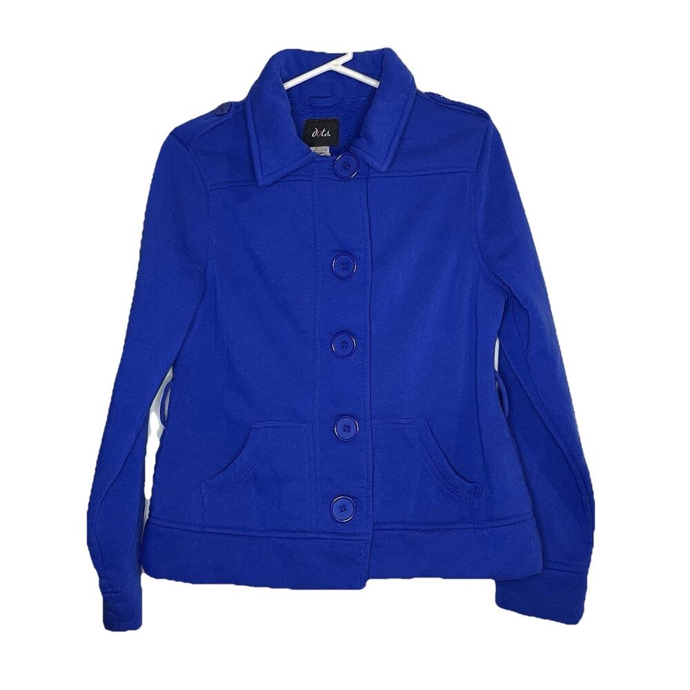 Vintage Dots Cobalt Blue Button Front Collared Casual Jacket Women Size XL Chic